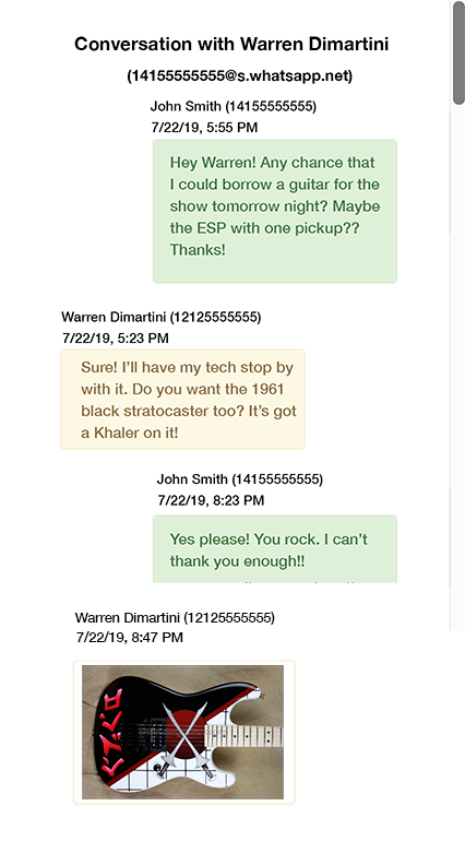 Screenshot of Decipher Chat showing how WhatsApp messages are displayed before printing them out
