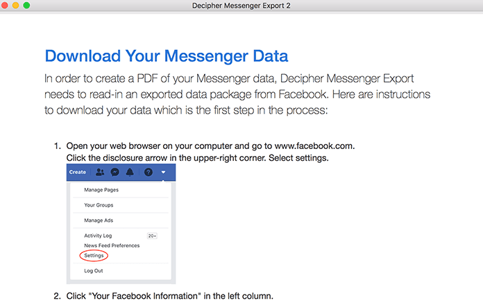 Follow the specific instructions to request a download of your Facebook data to your computer